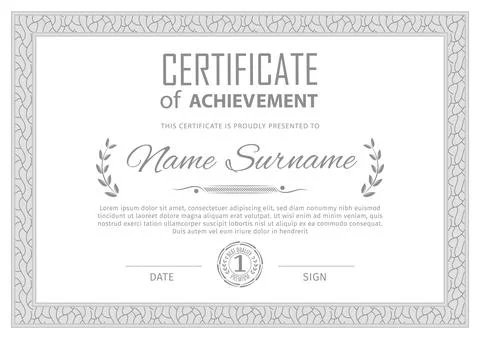 Grey patternl border certificate. Business simple design. Vector illustration Stock Illustration
