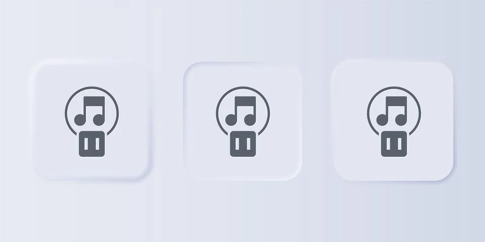 Grey Pause button icon isolated on grey background. Set icons in square but.. Illustrazione stock