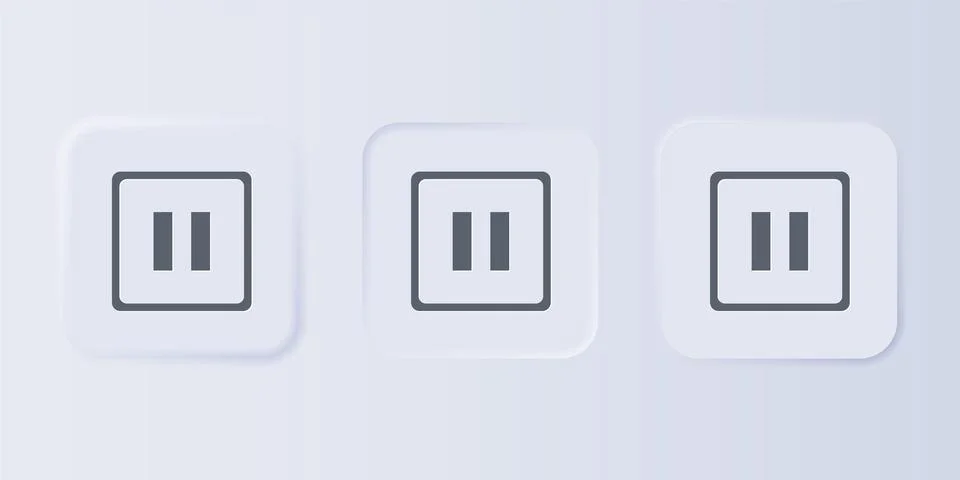 Grey Pause button icon isolated on grey background. Set icons in square but.. Stock Illustration