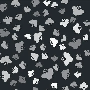 Grey Peace cloud icon isolated seamless pattern on black background. Hippie イラスト素材