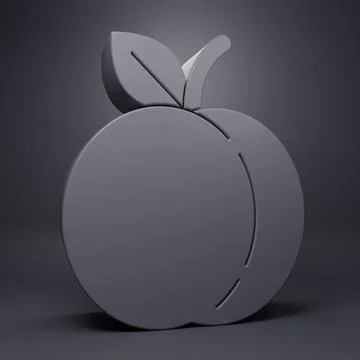 Grey Peach fruit or nectarine with leaf icon isolated on grey background. M.. Illustrazione stock