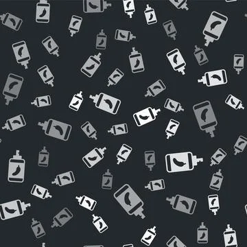 Grey Pepper spray icon isolated seamless pattern on black background. OC gas Stock Illustration