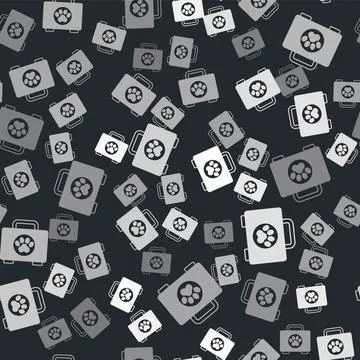 Grey Pet first aid kit icon isolated seamless pattern on black background. .. 스톡 일러스트