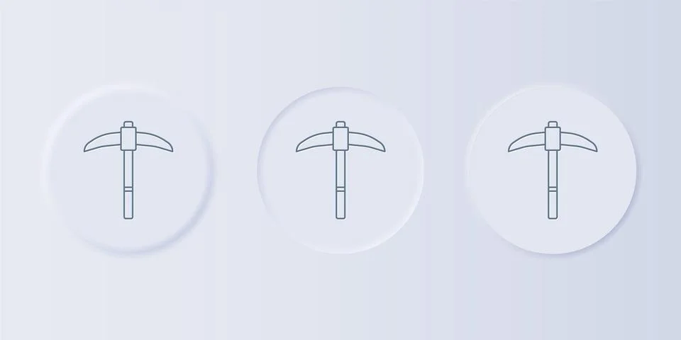 Grey Pickaxe icon isolated on grey background. Set icons in square buttons... Stock Illustration