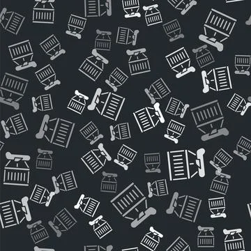 Grey Plane icon isolated seamless pattern on black background. Delivery Illustrazione stock