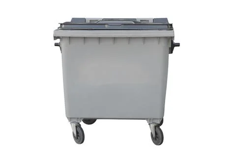 Grey plastic trash container isolated on white background Stock Photos