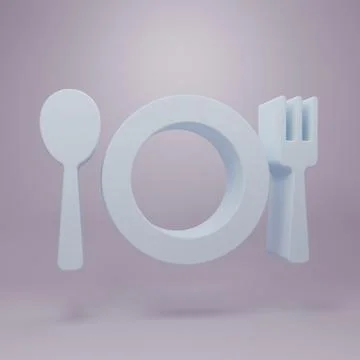 Grey Plate, fork and knife icon isolated on purple background. Cutlery symb.. Stock Illustration