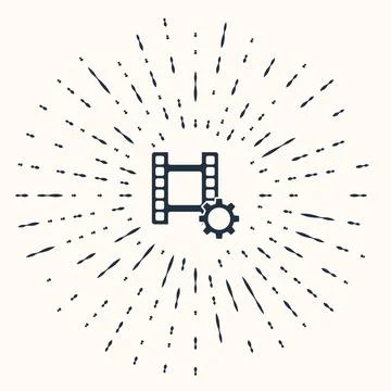 Grey Play Video icon isolated on beige background. Film strip sign. Abstract  Stock Illustration