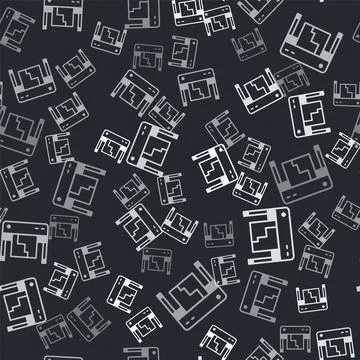 Grey Plotter icon isolated seamless pattern on black background. Large format 스톡 일러스트
