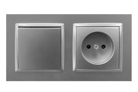 Grey plug with a white socket isolated on white background Stock Photos