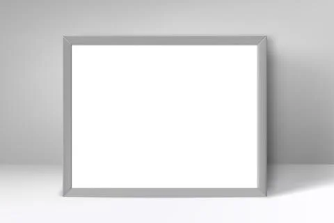 Grey portrait frame on white wall. 3d vector mockup Stock Illustration