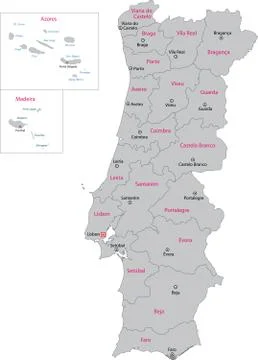 Grey Portugal map Stock Illustration