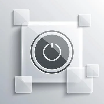 Grey Power button icon isolated on grey background. Start sign. Square glass 스톡 일러스트