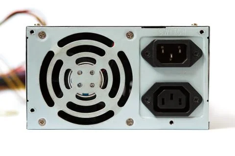 Grey power supply for the computer with cables unit for pc on white backgroun Stock Photos
