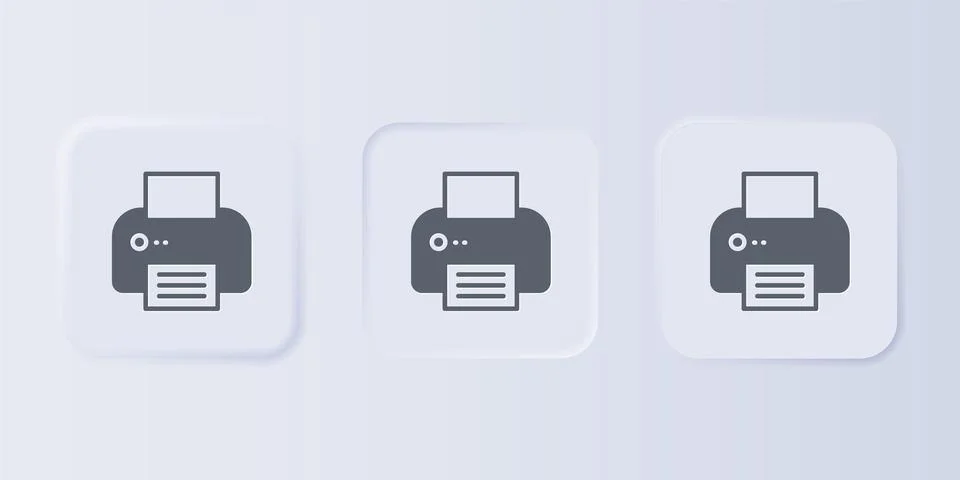 Grey Printer icon isolated on grey background. Set icons in square buttons... 库存插图