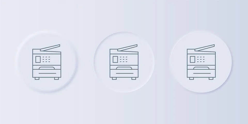 Grey Printer icon isolated on grey background. Set icons in square buttons... Stock Illustration