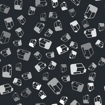 Grey Printer ink bottle icon isolated seamless pattern on black background Stock Illustration