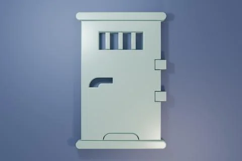 Grey Prison cell door with grill window icon isolated on purple-blue backgr.. Illustration