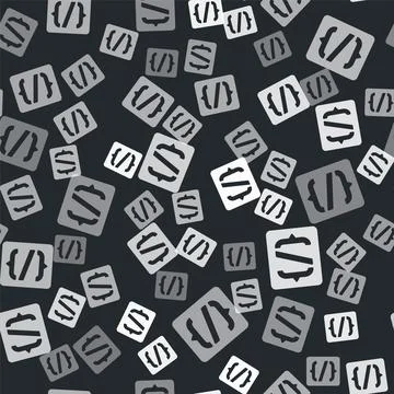 Grey Programming language syntax icon isolated seamless pattern on black イラスト素材