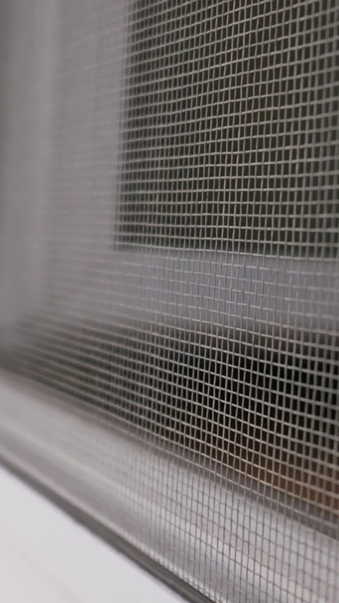 Grey Protective Insect Screen Mesh Attached to Modern White Home Window Frame Stockbeeldmateriaal 334736216