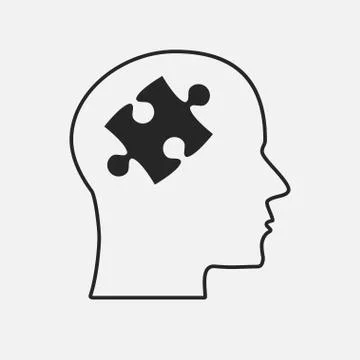 Grey Puzzle Piece Head Vector Jigsaw Brain. Stock Illustration