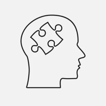 Grey Puzzle Piece Head Vector Jigsaw Brain. 스톡 일러스트