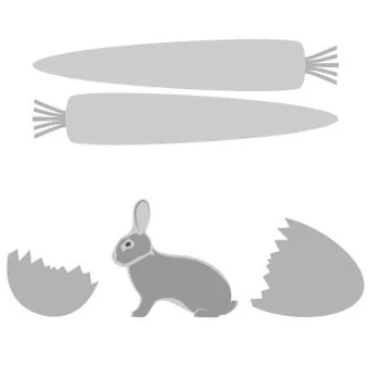 Grey rabbit hatched from an egg and carrot frames on white Stock Illustration