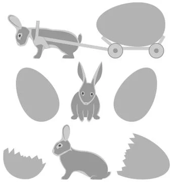 Grey rabbits with eggs isolated on white Illustrazione stock