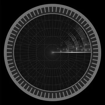 Grey radar screen. Display panel. Navy scanner. Military detect monitor. El.. 스톡 일러스트