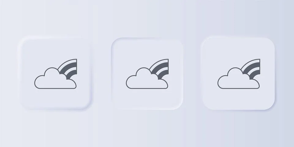 Grey Rainbow with clouds icon isolated on grey background. Set icons in squ.. Stock Illustration