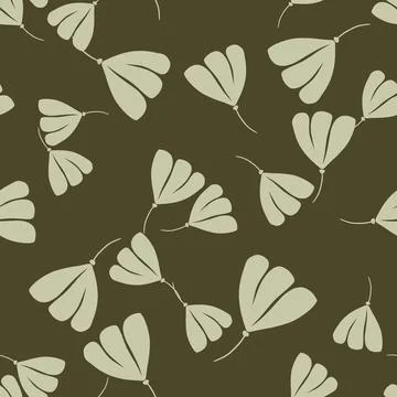 Grey random cosmos flowers elements seamless pattern. Hand drawn ornament. Br イラスト素材