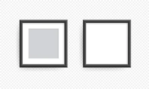 Grey realistic picture frame on the wall. Mockup realistic square picture or  Stock Illustration