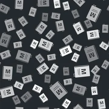 Grey Restaurant cafe menu icon isolated seamless pattern on black background Stock Illustration