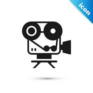 Grey Retro cinema camera icon isolated on white background. Video camera. Movie Illustrazione stock