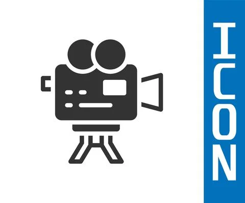 Grey Retro cinema camera icon isolated on white background. Video camera. Movie Stock Illustration