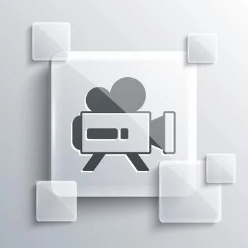 Grey Retro cinema camera icon isolated on grey background. Video camera. Mo.. Stock Illustration