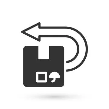 Grey Return cardboard box icon isolated on white background. Box, package Stock Illustration