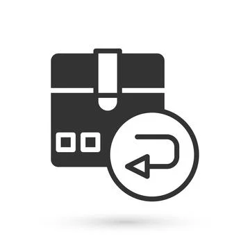 Grey Return cardboard box icon isolated on white background. Box, package Stock Illustration
