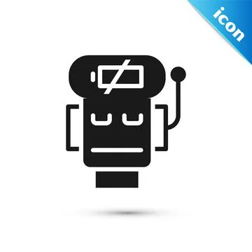 Grey Robot low battery charge icon isolated on white background. Artificial Stock Illustration