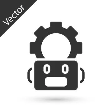 Grey Robot setting icon isolated on white background. Artificial intelligence Stock Illustration