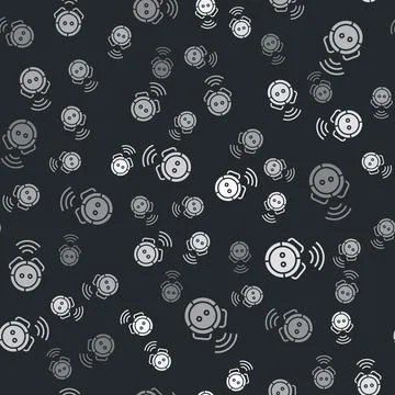 Grey Robot vacuum cleaner icon isolated seamless pattern on black background. Stock Illustration