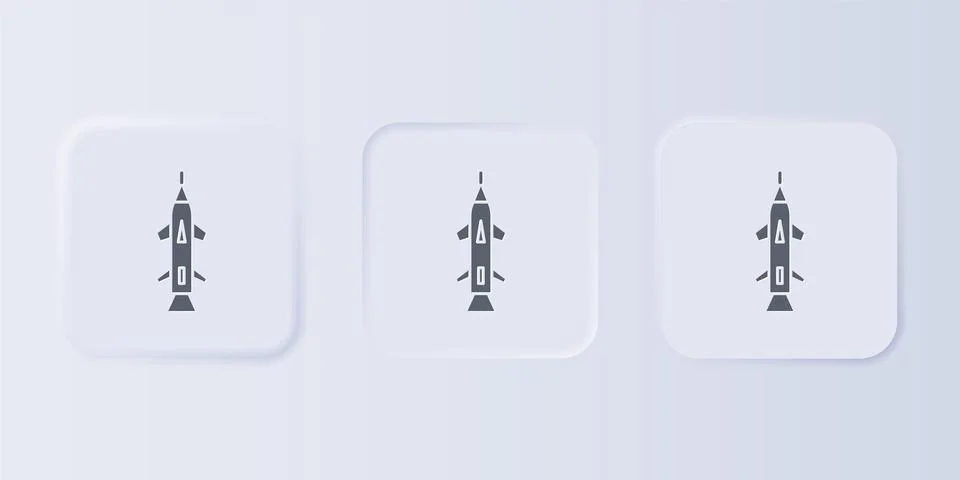 Grey Rocket icon isolated on grey background. Set icons in square buttons. .. 스톡 일러스트