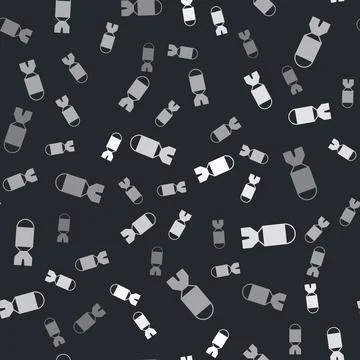 Grey Rocket launcher with missile icon isolated seamless pattern on black b.. Stock Illustration