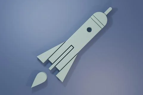Grey Rocket ship with fire icon isolated on purple-blue background. Space t.. Stock Photos