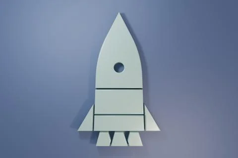 Grey Rocket ship icon isolated on purple-blue background. Space travel. Min.. Illustrazione stock