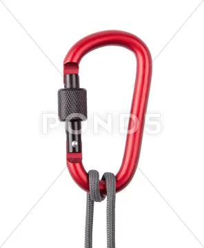 Grey rope with a red carabiner Stock Photos