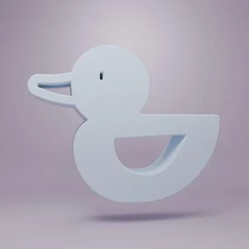 Grey Rubber duck icon isolated on purple background. Minimalism concept. 3D.. Stock Illustration