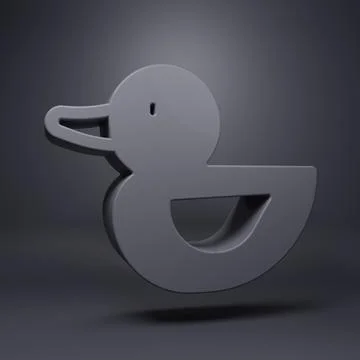 Grey Rubber duck icon isolated on grey background. Minimalism concept. 3D r.. Stock Illustration