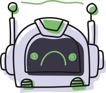 Grey sad sticker doodle chat-bot character. Ai avatar illustration Stock Illustration