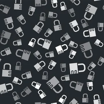 Grey Safe combination lock icon isolated seamless pattern on black background Illustrazione stock